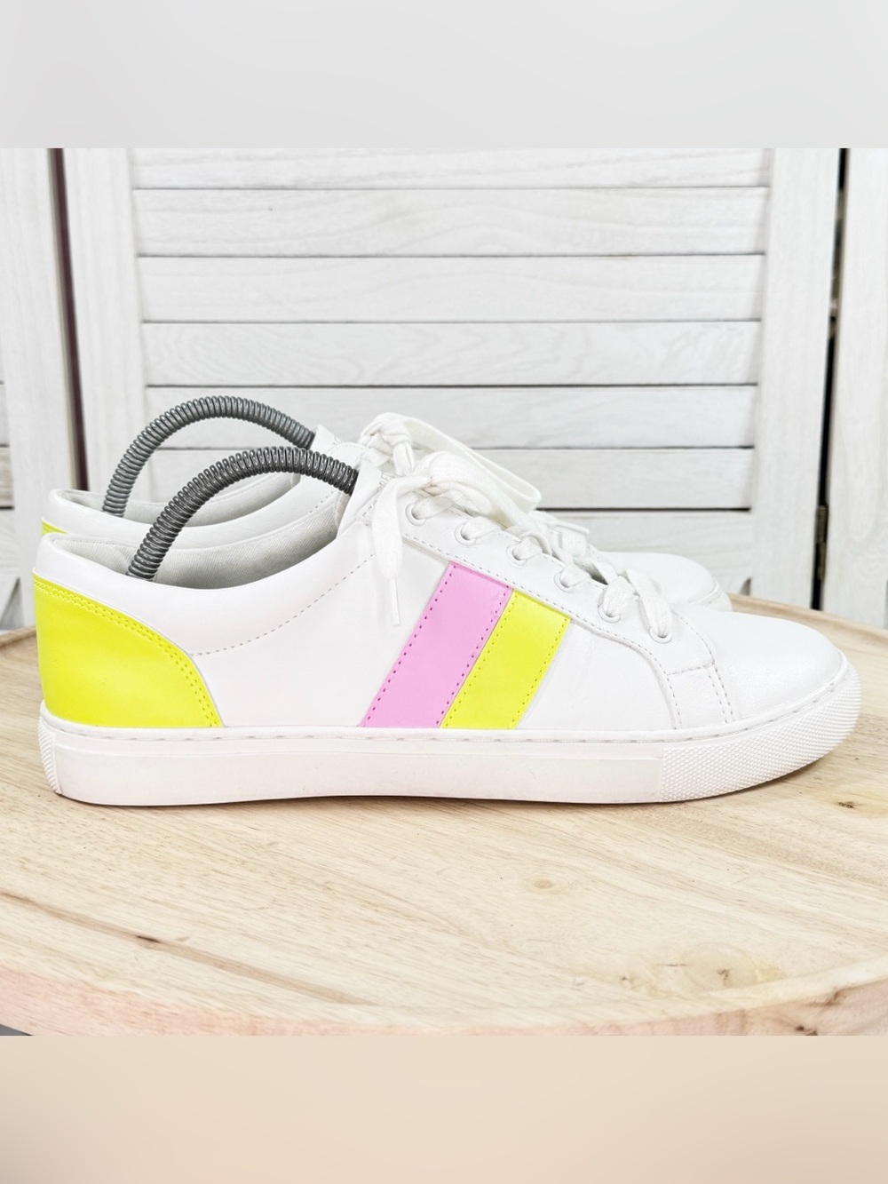 J. Crew Road Trip Retro Stripe Low Top Sneakers White Pink Yellow Size 11